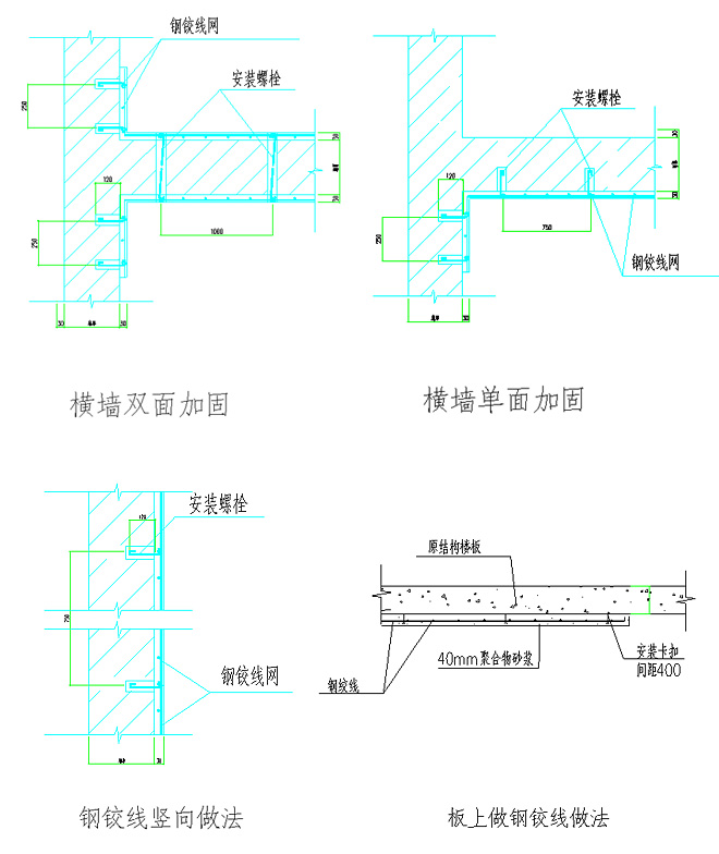 钢绞线加固具体部位做法图：